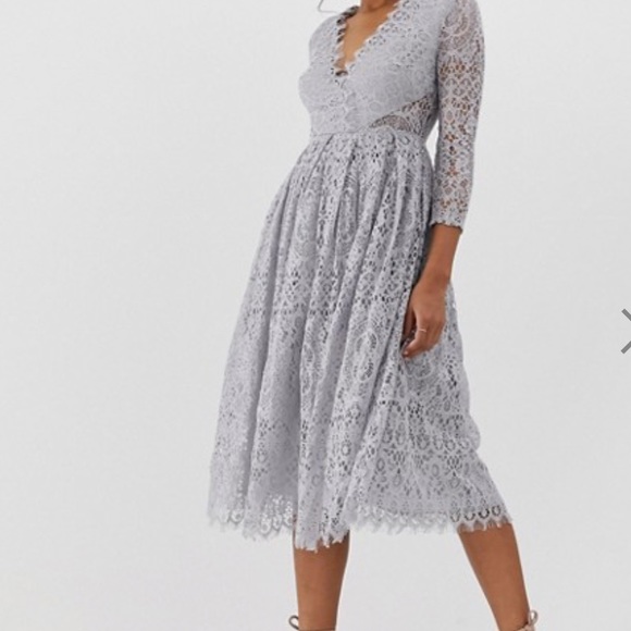 asos grey lace dress
